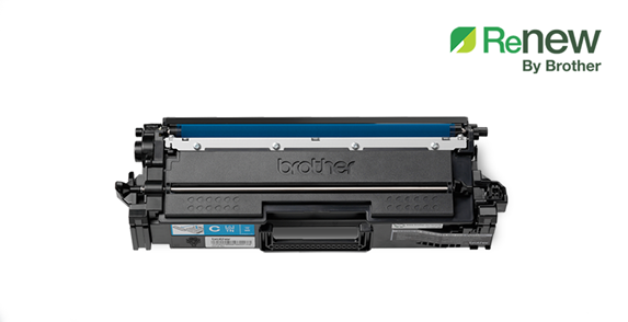 Empty toner with a recycling logo above on a green background