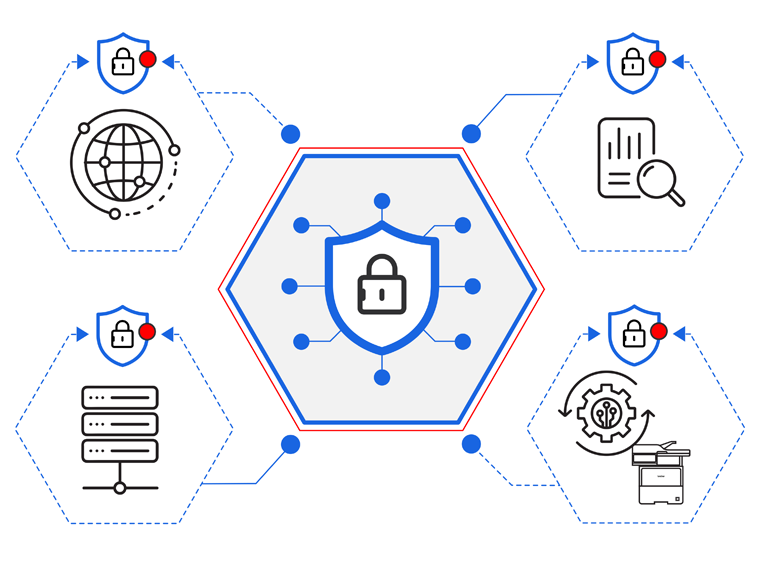 Shield with padlock in hexagon, data, network, setting icon